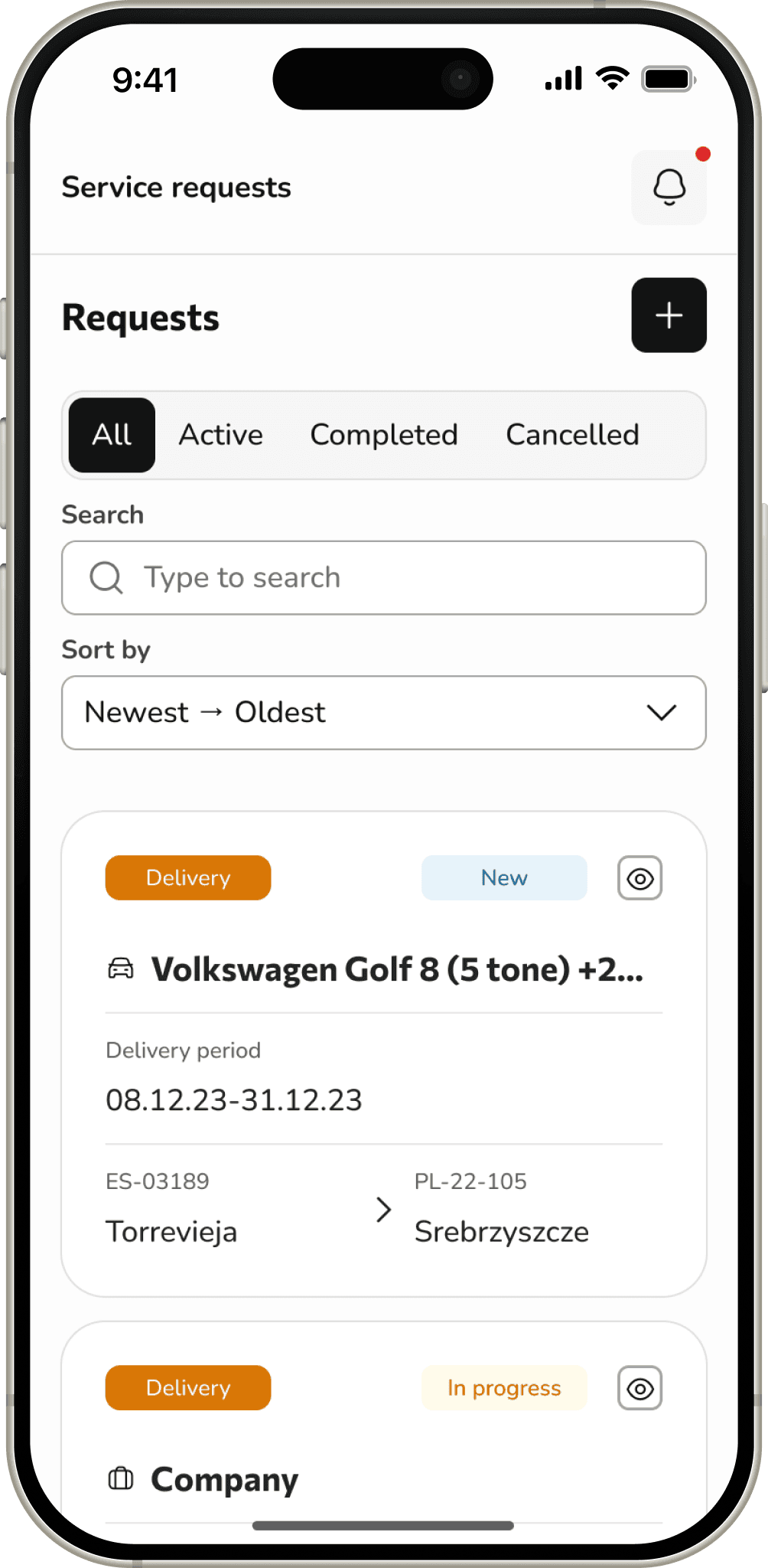 Transport requests on mobile